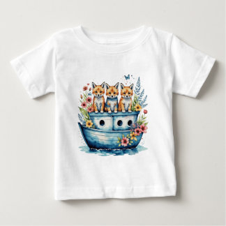 Niedliches Boot mit Tieren Baby T-shirt
