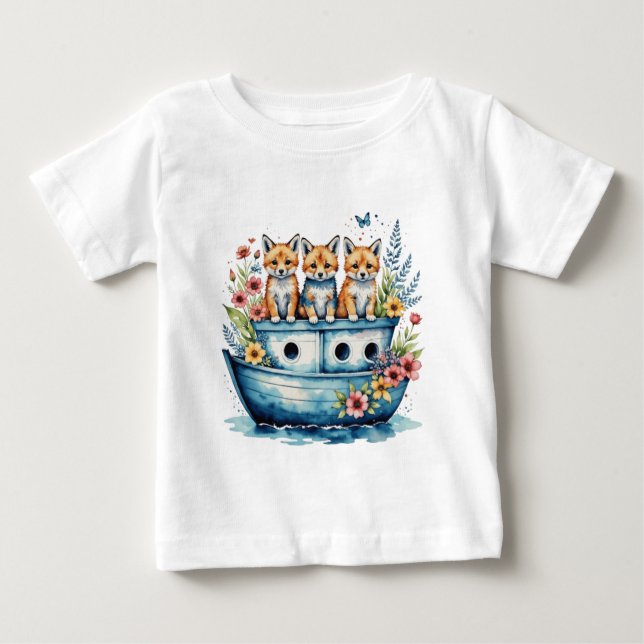Niedliches Boot mit Tieren Baby T-shirt (Vorderseite)