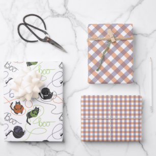 Niedliches bootigevoll gezinktes KätzchenHalloween Geschenkpapier Set