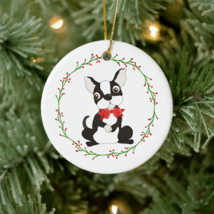 Niedliches Boston Terrier Ornament zu Weihnachten