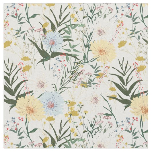 Niedliches botanisches Elfenbein und blau Stoff (Nahaufnahme)