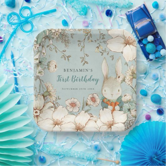 Niedliches botanisches Pulver Blauer Geburtstag Pappteller (Party)