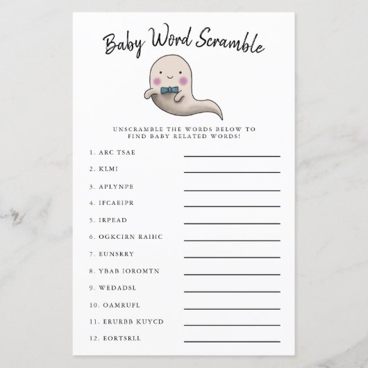 Niedliches Boy Ghost Baby Word Scramble Game (Vorderseite)
