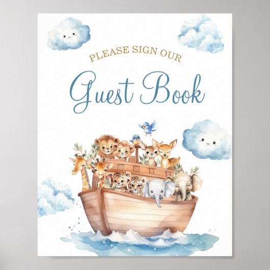 Niedliches Boy Noah's Ark Baby Shower Gästebuch (Vorne)