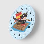 Niedliches Boy Pirate Set Segelboot Kindersaal Runde Wanduhr (Winkel)