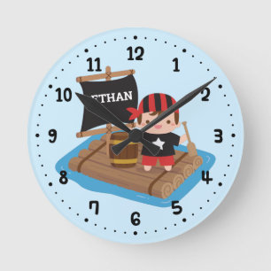 Niedliches Boy Pirate Set Segelschiff Kids Wall De Runde Wanduhr