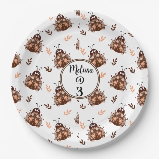 Niedliches Braun- und Beige-Ladybug und Muster für Pappteller (Vorderseite)