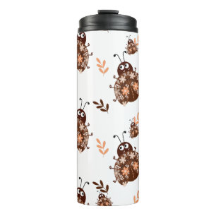 Niedliches Braun- und Beige-Ladybug und Muster für Thermosbecher