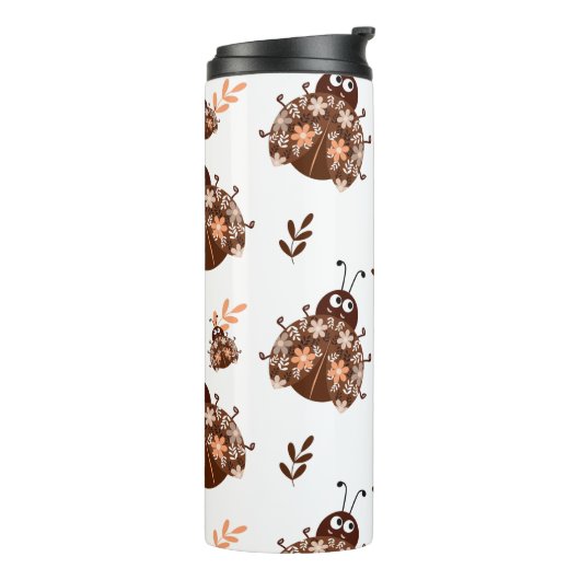 Niedliches Braun- und Beige-Ladybug und Muster für Thermosbecher (Nach links gedreht)