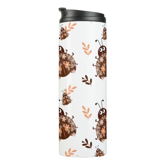 Niedliches Braun- und Beige-Ladybug und Muster für Thermosbecher (Nach rechts gedreht)