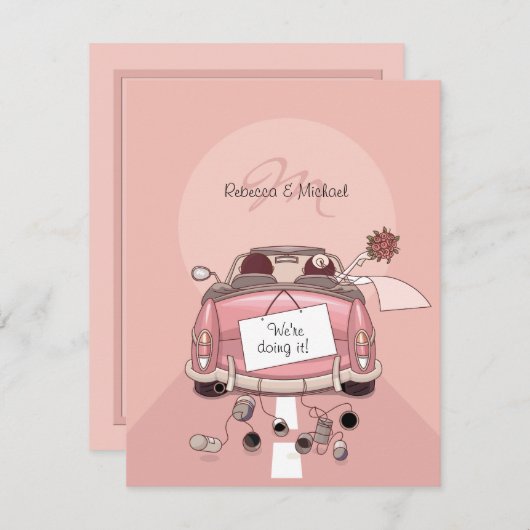 Niedliches Braun- und Graurosa Wegweiser Einladung (Vorne/Hinten)