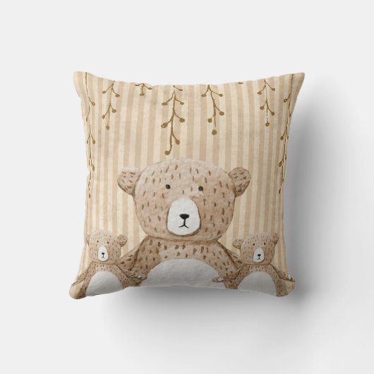 Niedliches Braunbär Streifen-Kinderzimmer Kissen (Rückseite)
