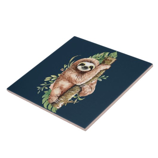 Niedliches braunes Faultier & tropische Blätter Wa Fliese (Seite)