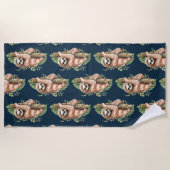 Niedliches braunes Faultier & tropische Blätter Wa Strandtuch (Vorderseite)