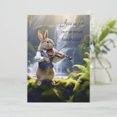 Niedliches Braunes Kaninchen Geige durch Wasserfal Einladung (Stehend Vorderseite)