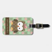 Niedliches braunes Owl mit rosa Bow Gepäckanhänger (Vorderseite horizontal)