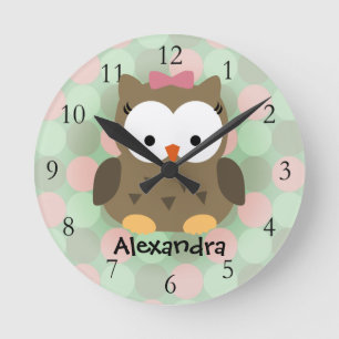Niedliches braunes Owl mit rosa Bow Runde Wanduhr