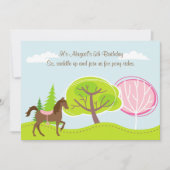 Niedliches braunes Pferd und Bäume Pony Reiten Geb Einladung (Vorderseite)