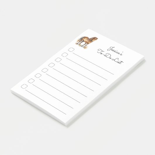 Niedliches braunes Pony Script Pferde Kinder klebr Post-it Klebezettel (angewinkelt)