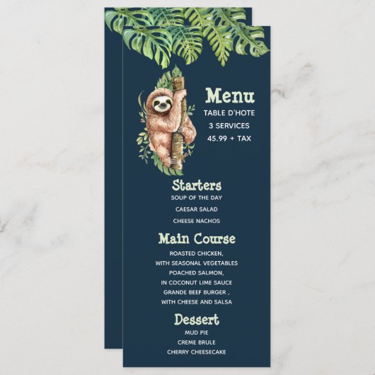 Niedliches, braunes Sloth & Tropical Blätter Wasse Einladung (Vorne/Hinten)