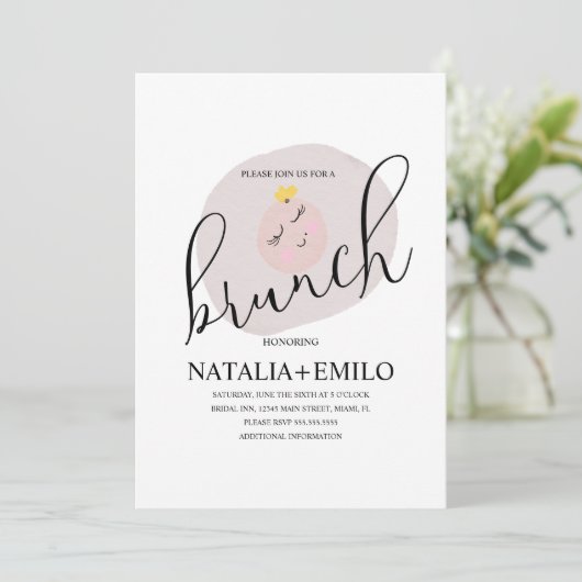 Niedliches Brautparty Brunch mit frittiertem Ei Einladung (Stehend Vorderseite)