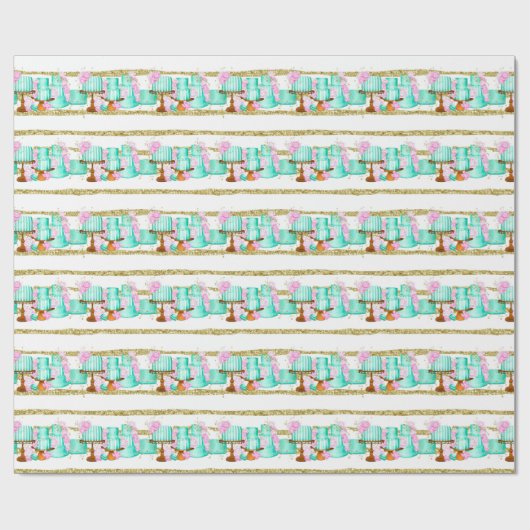 Niedliches Brautparty Hochzeitskuchen gefliest Geschenkpapier (Flach)