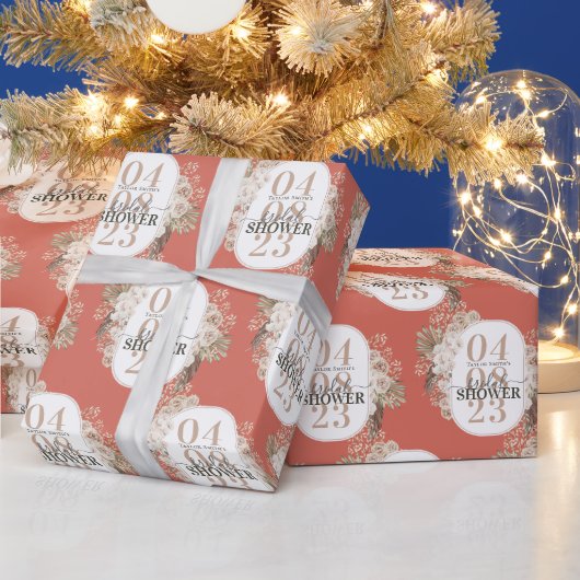 Niedliches Brautparty mit Blumenrahmen | Datum Geschenkpapier (Feiertage)