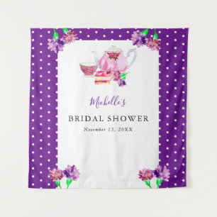 Niedliches Brautparty Tee Party Lila Hintergrund Wandteppich
