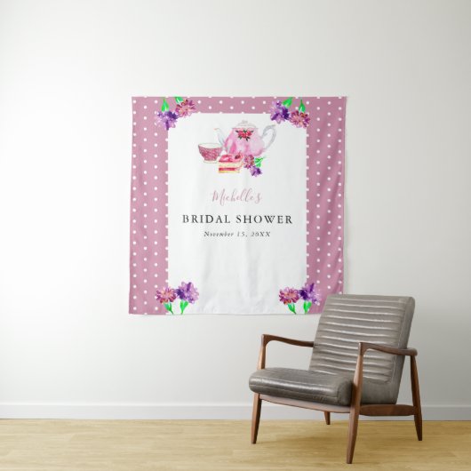 Niedliches Brautparty Tee Party Rosa Hintergrund Wandteppich (Beispiel)