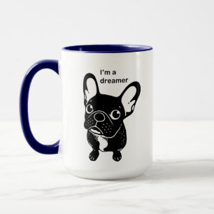 Niedliches brindle Frenchie ist ein Träumer Tasse
