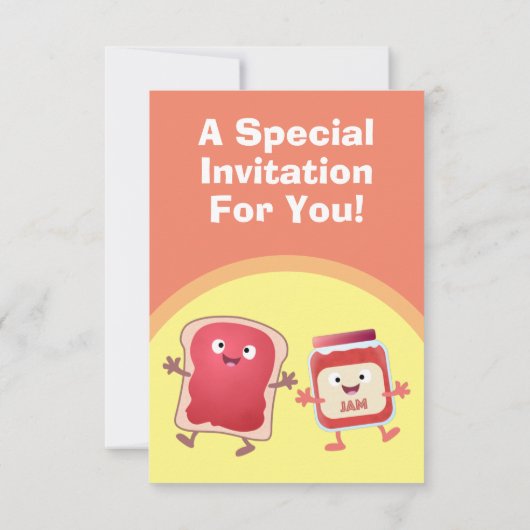 Niedliches Brot und Konfitüre Cartoon Einladung (Rückseite)