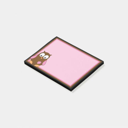 Niedliches Brown Owl mit rosa Flügel Post-it Klebezettel (angewinkelt)