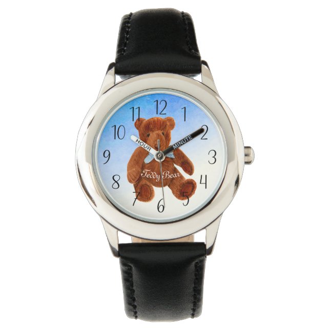 Niedliches Brown Teddy Bear Wasserfarbenspiel Armbanduhr (Vorderseite)
