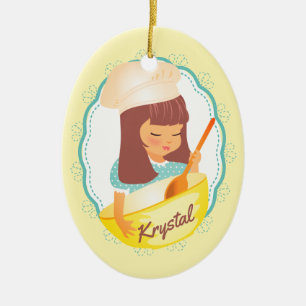 Niedliches brünettes Mädchen Koch personalisiert Keramik Ornament