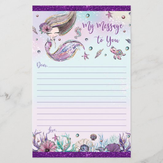 Niedliches Brünettes Mermaid Time Capsule Message (Vorderseite)