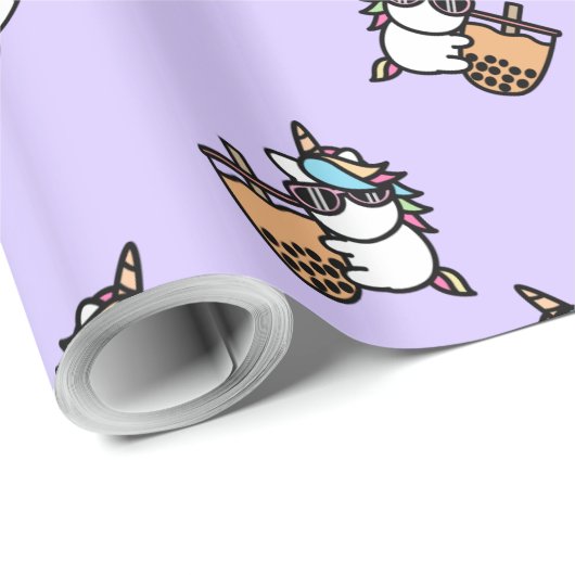 Niedliches Bubble Tee & Unicorn Geschenkpapier (Rolleneckpunkt)