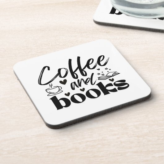 Niedliches Buch und Kaffeeliebhaber Personalisiert Getränkeuntersetzer (Linke Seite)