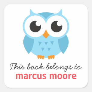 Niedliches Buchzeichen-Buch für Cartoon Blaukeule Quadratischer Aufkleber