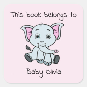 Niedliches Buchzeichen Pink Elephant Girl Baby Dus Quadratischer Aufkleber
