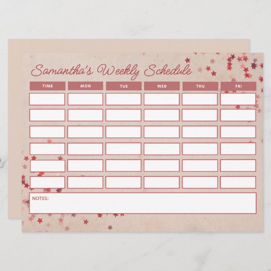 Niedliches Budget Girly Pink Stars Wochenplan (Vorne/Hinten)