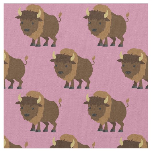 Niedliches Buffalo Bison Cartoon Kinder Rosa Stoff (Nahaufnahme)