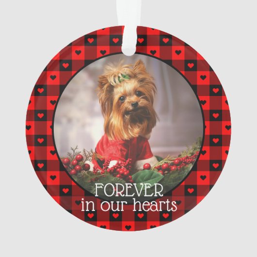 Niedliches Buffalo Kariert Hearts Custom Dog Weihn Ornament (Rückseite)