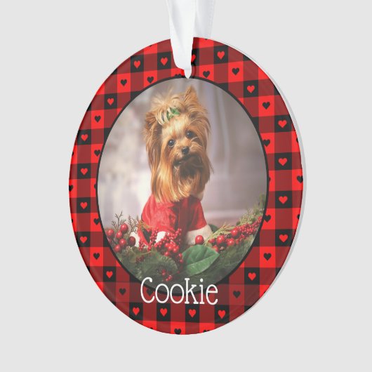 Niedliches Buffalo Kariert Hearts Custom Dog Weihn Ornament (Vorderseite)