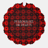 Niedliches Buffalo Kariert Hearts Custom Dog Weihn Ornament Karte (Rückseite)