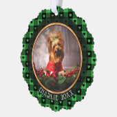 Niedliches Buffalo Kariert Hearts Custom Dog Weihn Ornament Karte (Links)