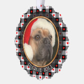 Niedliches Buffalo Kariert Hearts Custom Dog Weihn Ornament Karte (Links)