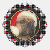 Niedliches Buffalo Kariert Hearts Custom Dog Weihn Ornament Karte (Vorderseite)