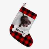 Niedliches Buffalo Kariert Hunde Foto nach Maß Kleiner Weihnachtsstrumpf (Vorderansicht (hängend))