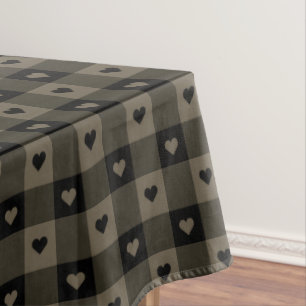 Niedliches Buffalo Kariert mit Herz Black Taupe Ru Tischdecke
