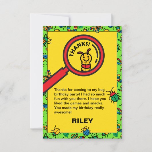 Niedliches Bug- und Insekt-Kindergeburtstag-Party Dankeskarte (Vorderseite)